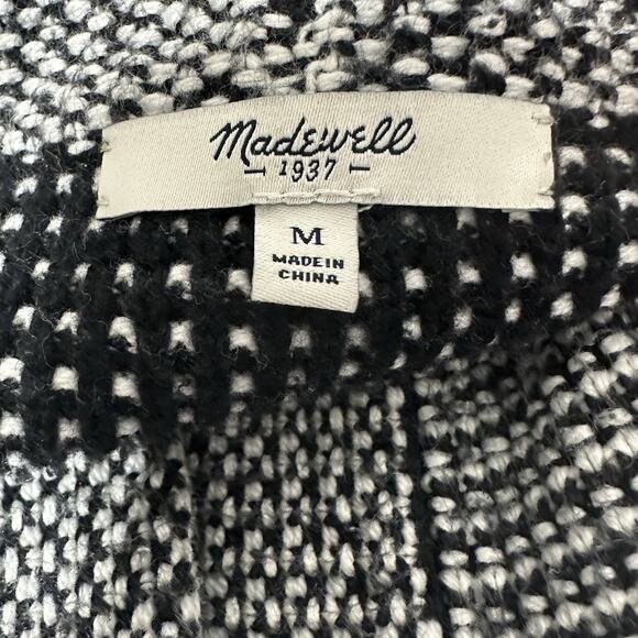 Madewell Cardigan Women Medium Black White Knit Tweed Open Front Cocoon Classic - Picture 10 of 13
